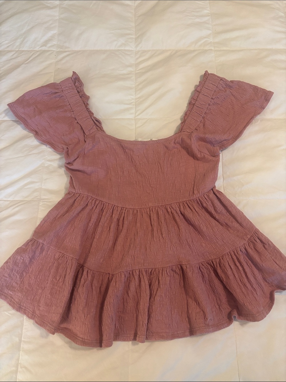 Altar'd State Mauve Smocked Flutter Sleeve Peplum Top